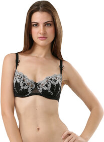 Enthralling Black With Grey Floral Printed Smooth Bra