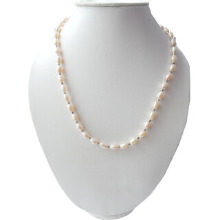                       Peach color Fresh water Pearl Necklace adorn with Silver Metal Beads secure with Metal Clasp                                              