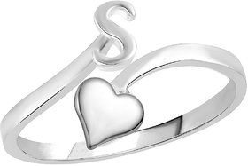 Sukai Jewels Heart Initial 'S'  Rhoidum Plated Alloy  Brass Alpbahet Finger Ring for Women and Girls SAFR150R