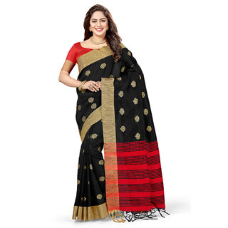 Ashika Traditional Ethnic Chanderi Silk Woven Black Saree for Women with Blouse Piece
