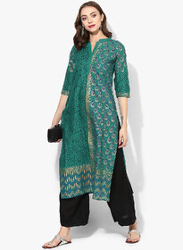 Varkha Fashion Green Block Print Stitched Kurti For Women