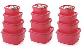 Plastic Food Storage Containers Set of 12 PCS (1350 ml, 750 ml, 500 ml, 250 ml), Pink