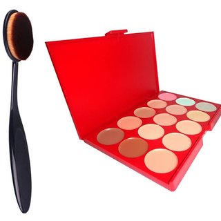 ADS  15 Colors Contour Face Creme Makeup Concealer Palette + Make up Brush Pack of 2-C357  (Set of 2)