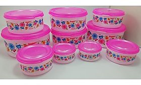 Plastic Food Storage Containers Set of 10 PCS (2500 ml, 1800 ml, 1000 ml, 500 ml, 250ml), Pink