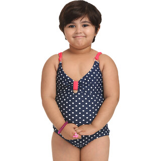 Fascinating Beach Babe Bingo Classic Blue with White Polka Dotted One Piece Swim-Suit