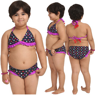                       The Little Princess-Girls So Cute Fruit Print Blue Haltered Bikini Set                                              