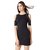 Miss Chase Women's Black Round Neck Pearl Half Sleeves Mini Bodycon Cold Shoulder Dress