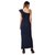 Miss Chase Women's Navy Blue One-Shoulder Sleeveless Cotton Solid Ruffled Pearl And Slit Detailing Maxi Bodycon Dress