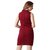 Miss Chase Women's Maroon Round Neck Sleeveless Cotton Solid Pearl Detailing Neck Tie-Up Mini Bodycon Dress