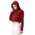Miss Chase Women's Maroon Round Neck Full Sleeves Cotton Solid Pearl Detailing Hooded Boxy Crop Sweatshirt