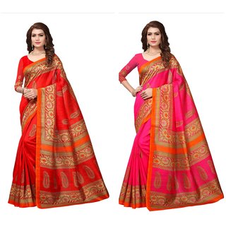 Fabwomen Multicolor Bhagalpuri Silk Floral Saree With Blouse (Pack of 2)