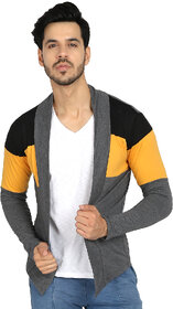 Raabta Fashion Black Yellow Grey Patchwork Cotton Round Neck Regular Full Sleeve Men's Cardigan