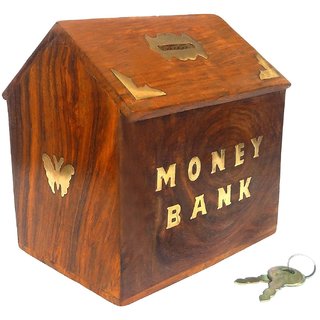 Desi Karigar Handicrafted Wooden Money Bank Home Style Kids Piggy Coin Box Gifts