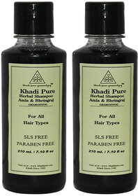 Khadi Pure Herbal Amla  Bhringraj Shampoo SLS-Paraben Free - 210ml (Set of 2)