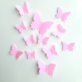                       JAAMSO ROYALS DIY 3D Butterfly Wall Sticker Art Decal PVC Paper- 12pcs (Light Pink) Wall Sticker for Home Dcor                                              