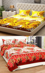 z decor polycotton double bed sheet, set of 2 with 4 pillow cover (mcrly,y.sunf.)