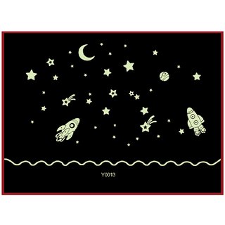 JAAMSO ROYALS Luminous fluorescent Moon Star Space Rocket SpaceShip Glow in the Dark Wall Sticker for Home Dcor