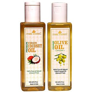 Park Daniel Virgin Coconut oil and Olive Oil - Pure and Natural Combo pack of 2 bottles of 100 ml(200 ml)