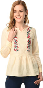 Ivory Embroidered Cotton Two Vine Top
