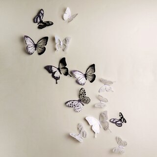                       JAAMSO ROYALS 18 Pieces DYI Wall Decal 3D Butterfly, Black and White Wall Sticker for Home Dcor                                              