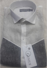 GENIUS Men's Full Sleeve Party Wear Linen Shirt (L Size,27 Length,18 Shoulder)