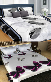 z decor polycotton double bed sheet, set of 2 with 4 pillow cover (pankh,titly)