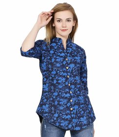 Blue Printed Cotton Long Top