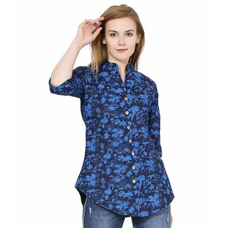 Blue Printed Cotton Long Top