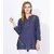 Navy Blue Embroidered Cotton Long Top