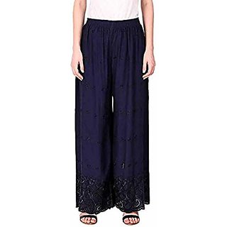                       Women's Indian Ethnic Rayon  Blacki Plain Wear Palazzo free Size(30 to 34)                                              