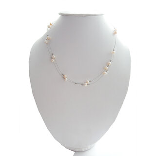 Fresh water Pearl Necklace adorn with silver tone metal beads