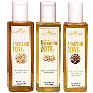 Park Daniel Premium Sesame oil Sweet Almond oil and Castor oil combo of 3 bottles of 100 ml(300ml)