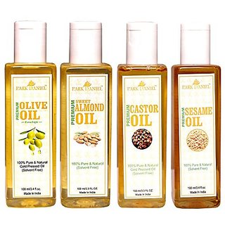 Park Daniel Premium Castor oil Olive Oil and Sesame oil and Sweet Almond oil Combo of 4 bottles of 100 ml(400ml)
