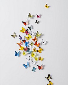 Jaamso Royals PVC Multicolor 3D Butterflies Removable  Reusable Wall Sticker (100 x 100 x 1 cm) - 19 Pieces