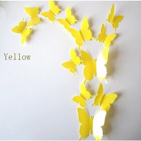 Jaamso Royals 'Yellow 3D Butterflies' Wall Sticker 1 Combo of 12 Piece (PVC Vinyl 13 cm x 15 cm  3D Stickers )