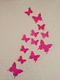 Jaamso Royals 'Dark Pink 3D Butterflies' Wall Sticker 1 Combo of 12 Piece (PVC Vinyl 13 cm x 15 cm  3D Stickers )