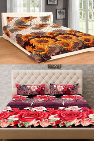 z decor polycotton double bed sheet, set of 2 with 4 pillow cover (gulab,brown sunf.)