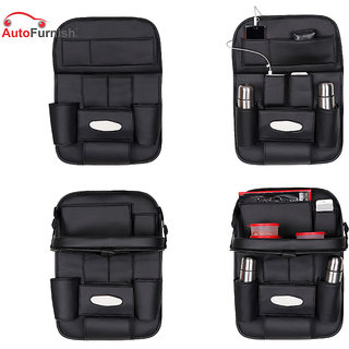Autofurnish 3D Car Auto Seat Back Multi Pocket Storage Bag Organizer with Car Meal Tray (Black)