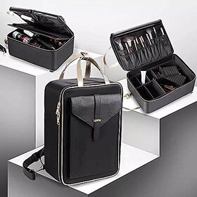 House of Quirk Cosmetic Organizer Beauty Artist Storage Brush Box with Shoulder Strap, Black