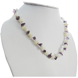                       Fresh Water Pearl and Amethyst Chips Necklace adorn with metal beads, secure with Clasp                                              