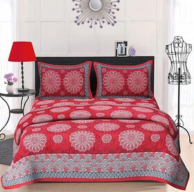 100  Cotton Double Bedsheet with 2 Pillow CoversMulticolor225X270 cm