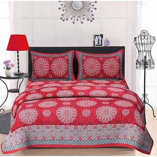 100  Cotton Double Bedsheet with 2 Pillow CoversMulticolor225X270 cm