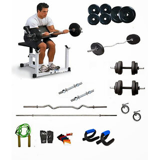                       Protoner Weight Lifting Package 24 Kgs + 5' Straight+ 3' Curl Rod + Preacher Curl Bench + P.Bar                                              