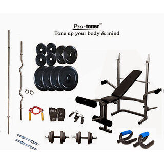 Protoner Weight Lifting Package 52 Kgs + 5' Straight+ 3' Curl Rod + Protoner Multy Bench + P.Bar Protoner Weight Lifting Package 52 Kgs + 5' Straight+ 3' Curl Rod + Protoner Multy Bench + P.Bar