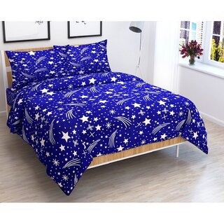 Choco CreationCotton Blue Star Double Bedsheet with 2 Pillow Covers