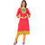 Purvahi Red color cotton Solid Long length kurti with Neck Embroidery