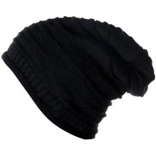 Buy Woolen Black slouchy Beanie Cap