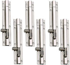 MH 4-inch Stainless Steel Plain Tower Bolt (Silver, Pack of 6)