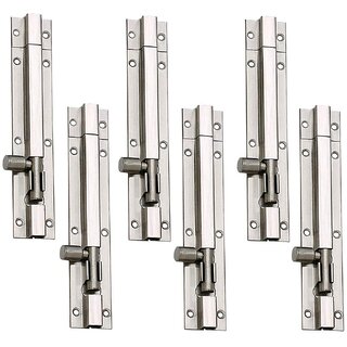 MH 4-inch Stainless Steel Plain Tower Bolt (Silver, Pack of 6)