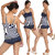 Tempting  Distinguishing Solid Blue And White Horizontal Lined Padded Frilled Top With Boyleg Bottom One Piece Swim-Sui